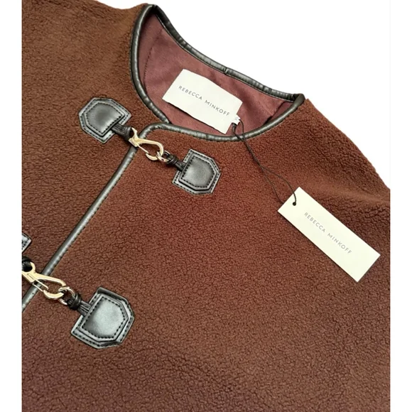NWT Women's Rebecca Minkoff XL Brown Shearling Toggle Jacket - Picture 3 of 10